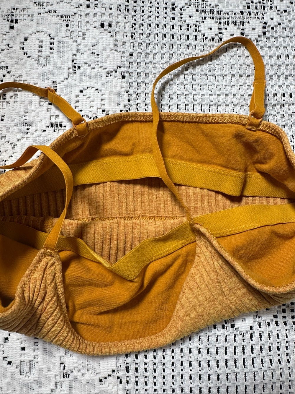 aerie Ribbed Mustard Yellow Spaghetti Strap Crop Camisole - Picture 3 of 5